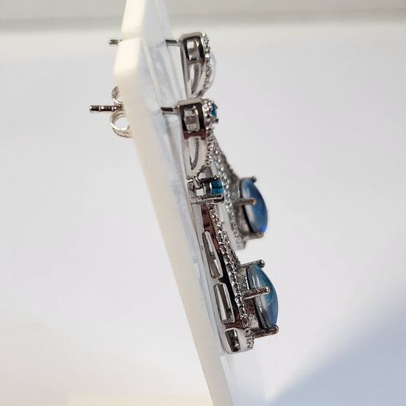NWT 925 Natural Blue Ridge Opal Triplet & Apatite Art Deco Style Stud Earrings - Picture 7 of 14